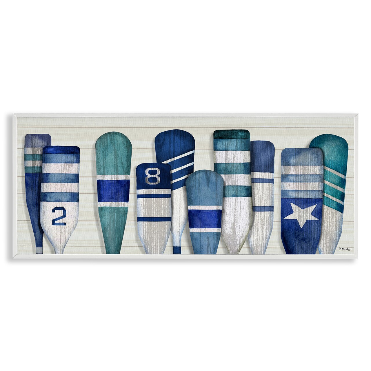 Stupell Industries Port Oars Nautical Blue Patterns Black Framed Giclee Art